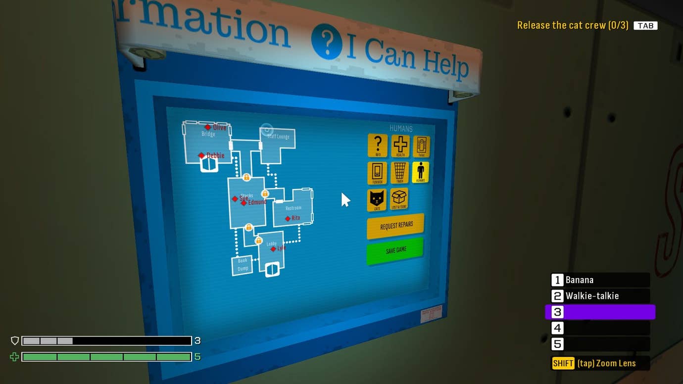A computer terminal offers a map of the space ship.